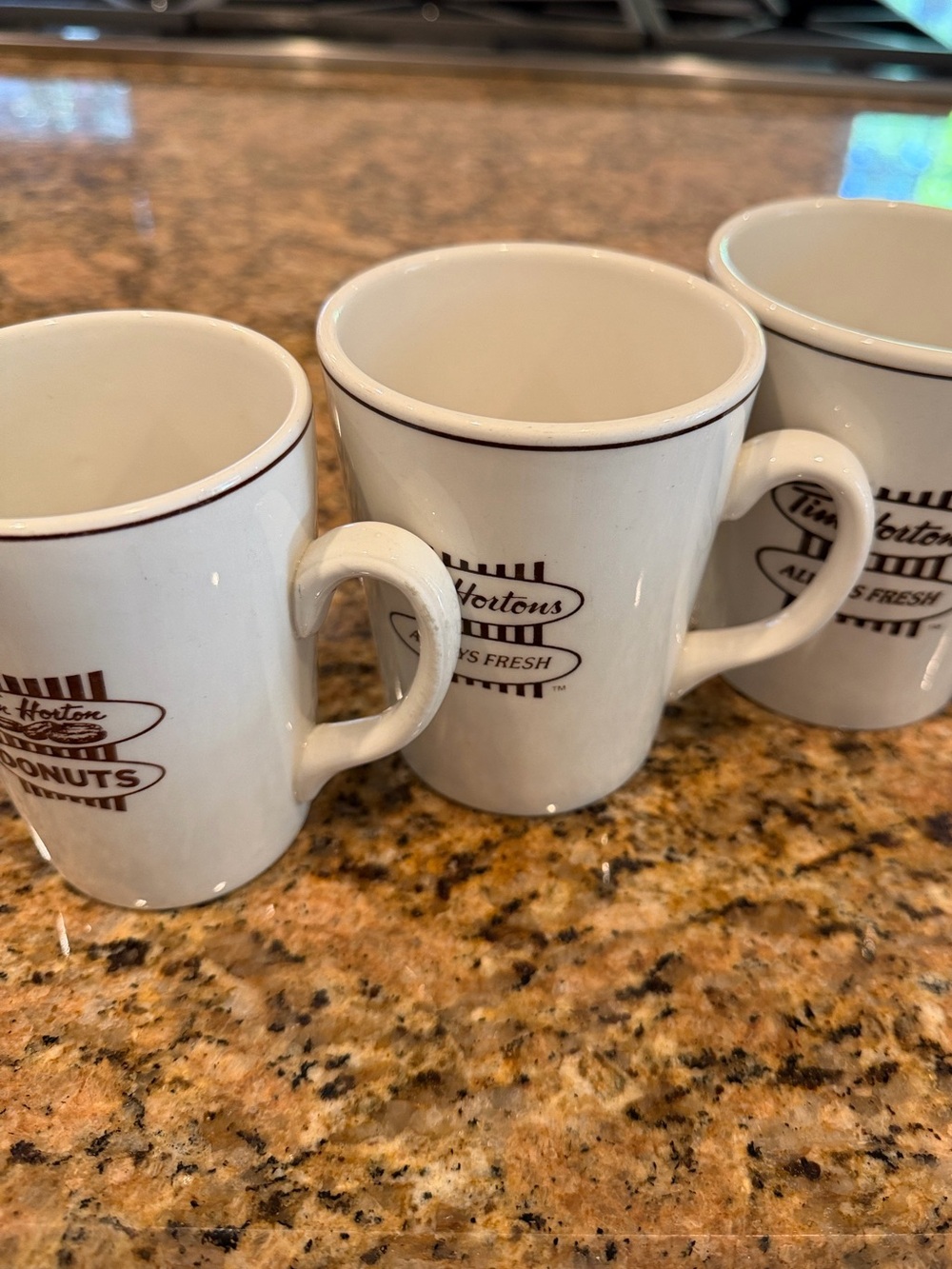 Tim Hortons Timmies 3 Different sized Coffee Tea Hot Chocolate Mugs white brown